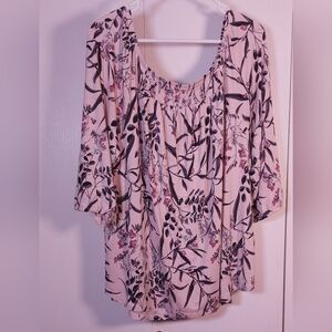 Maurices Pink Floral Tunic Top Size XXL Knit Casual Boho Blouse Flowy Boxy